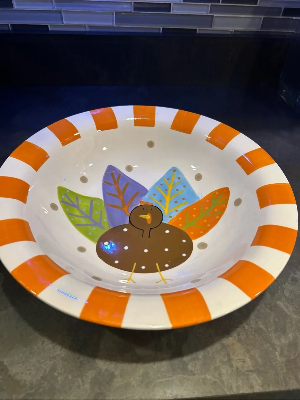 Coton Colors Orange Stripe Turkey Serving Bowl